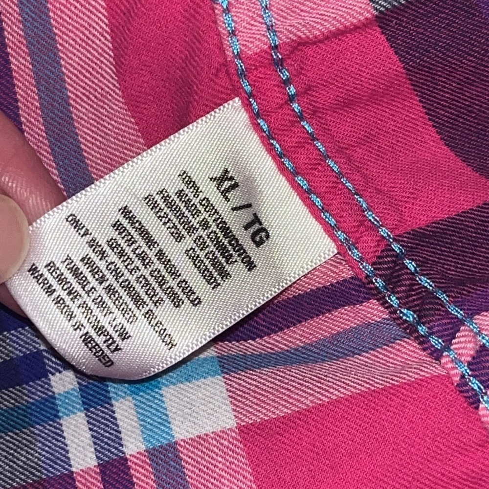 Aeropostale Plaid Button Down Shirt Pink Blue Womens XL - Picture 8 of 12